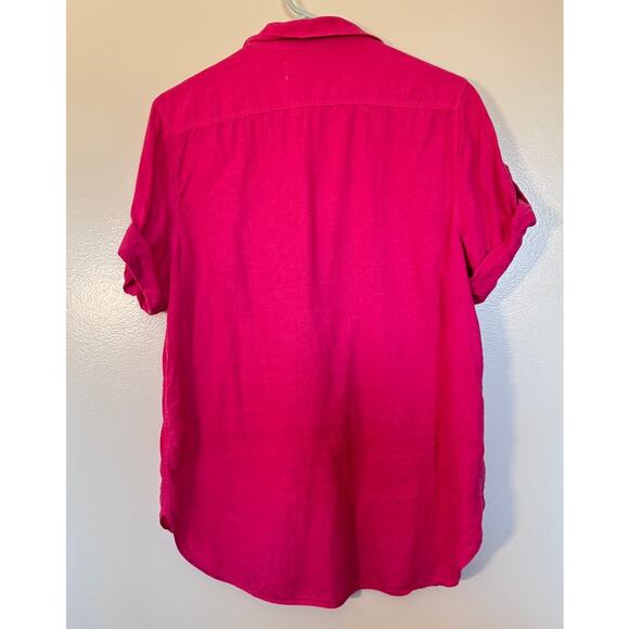 Aritzia Babaton Utility Linen Button Down Shirt in Bright Pink Size Small - Picture 3 of 6